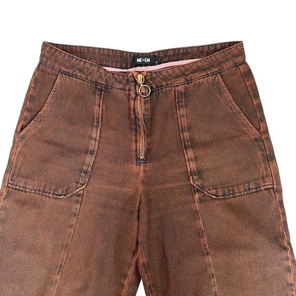 Me + Em Jeans Fits UK 16 Crop Wide Leg Frayed Hems Orange Acid Wash High Rise - Picture 3 of 7